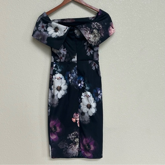 ASOS Women’s Dress 4 Black Multicolor Floral Off Shoulder Bodycon Cocktail NWOT - Picture 2 of 5